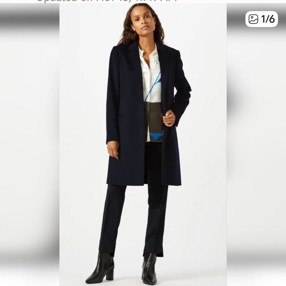 Jigsaw Black Wool Blend 2 Button Long As Seen On Princess Kate Coat, Size 6